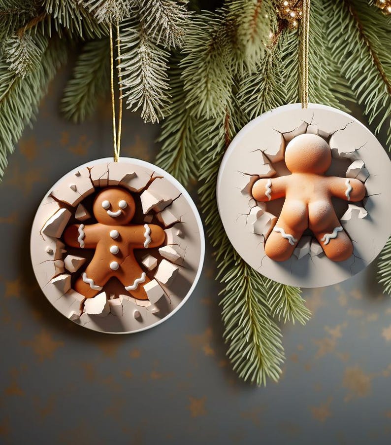 Christmas Funny Gingerbread Through A Wall Round Hanging Ornament Gingerbread Person Through Wall 1764562224933.jpg