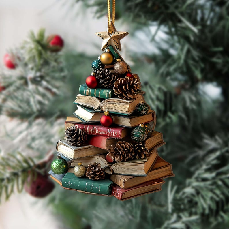 Christmas Book Tree Wood Ornament Christmas Tree Book Gift Book Lover Gift Book Club Ornament Bookish Ornament Book Exchange Gifts 1764564040386.jpg