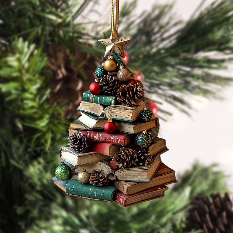 Christmas Book Tree Wood Ornament Christmas Tree Book Gift Book Lover Gift Book Club Ornament Bookish Ornament Book Exchange Gifts 1764564040405.jpg