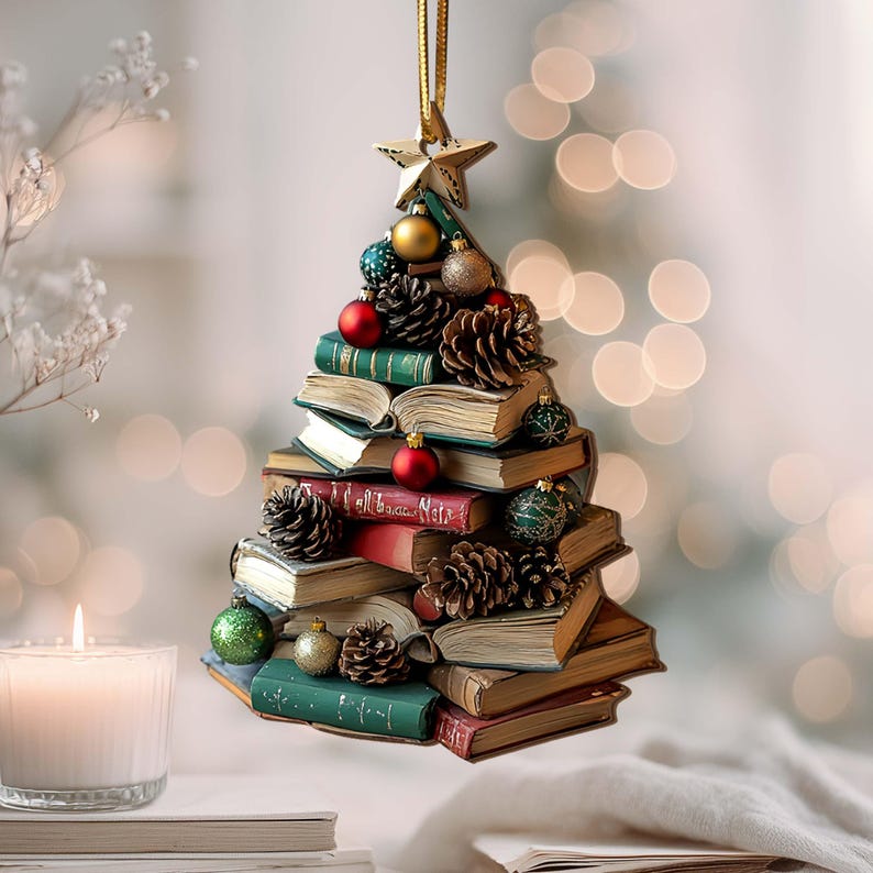 Christmas Book Tree Wood Ornament Christmas Tree Book Gift Book Lover Gift Book Club Ornament Bookish Ornament Book Exchange Gifts 1764564040415.jpg