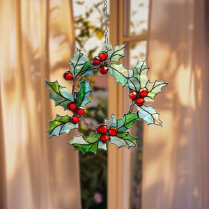 Christmas Holly Wreath Suncatcher Stained Glass Style Acrylic Window Decor Holiday Sun Catcher Winter Home Decoration Gift 1764574119570.jpg