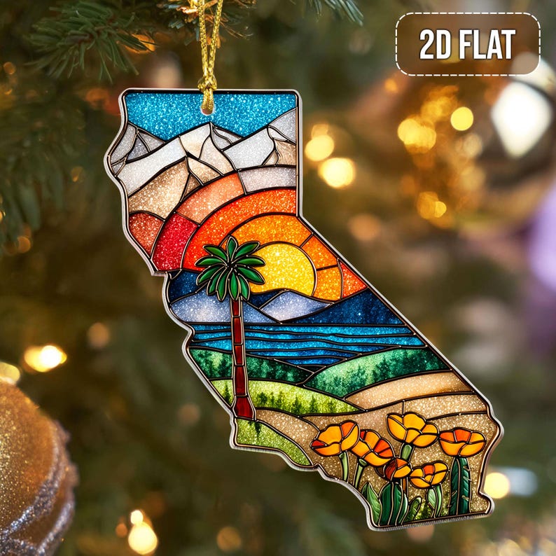 California Faux Stained Glass Acrylic Ornament 2d Flat Ornament State Map Decor California Gift Travel Souvenir Christmas Ornament 1764647079229.jpg