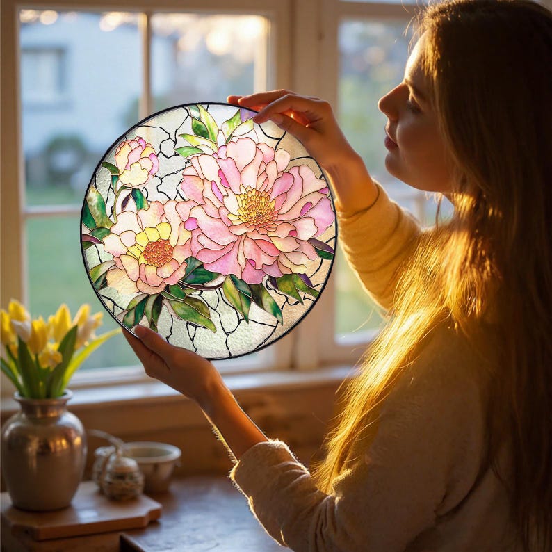 Peony Flower Stained Glass Suncatcherpeony Window Hangingpeony Gifts For Momunique Botanical Art Window Hangingnature Inspired Art 1764748894774.jpg