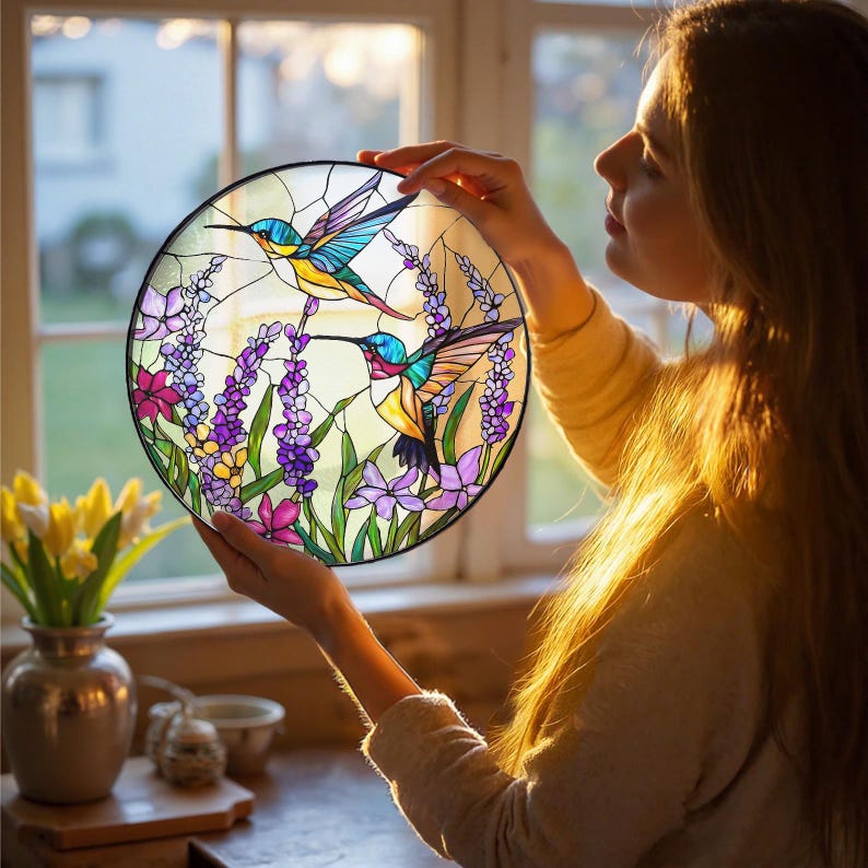 Hummingbird Stained Glass Suncatcher Light Catching Window Hanging Bird Glass Art Gift For Mom Or Grandma Sympathy Memory Gift 1764749107922.jpg