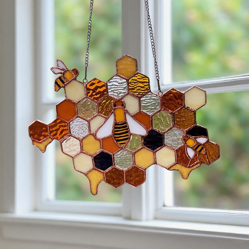 Stained Glass Beehive Suncatcher Handmade Honeycomb Window Hanging Bee Lover Gift Nature Inspired Glass Home Decor 1764753037265.jpg