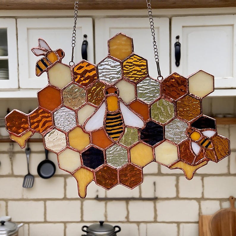 Stained Glass Beehive Suncatcher Handmade Honeycomb Window Hanging Bee Lover Gift Nature Inspired Glass Home Decor 1764753037852.jpg