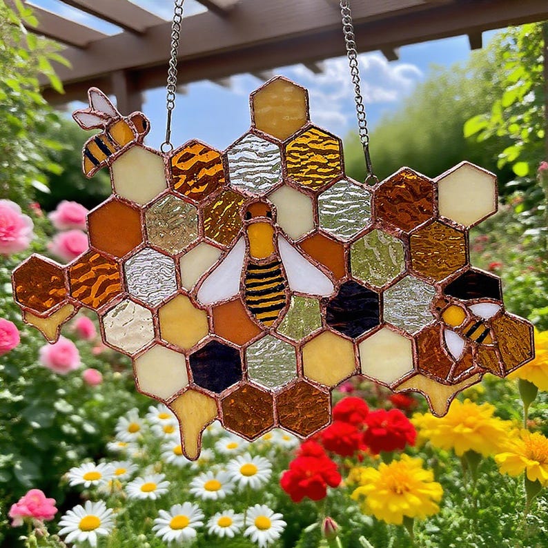 Stained Glass Beehive Suncatcher Handmade Honeycomb Window Hanging Bee Lover Gift Nature Inspired Glass Home Decor 1764753037878.jpg