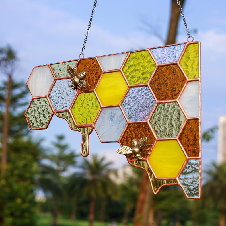 Honeycomb Corner Stained Glass Beehive And Bee Decor Beekeeper Gift 1764832566133.jpg