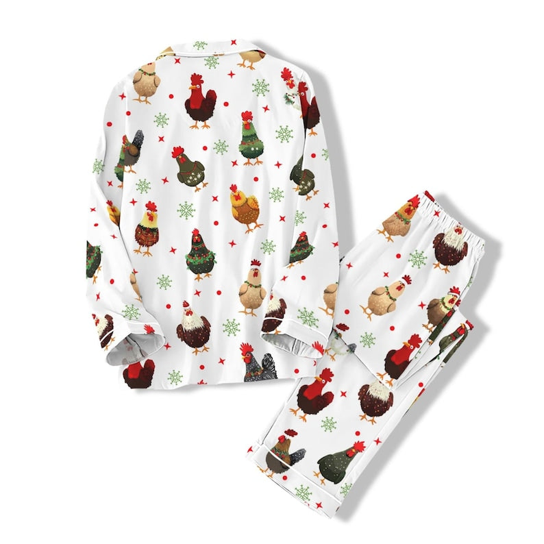 Cute Christmas Chickens Pajamas Christmas Farmer Pajamas Chicken Christmas Pajamas Pants Long Sleeve Pajamas Button Down Pajamas 1764840884465.jpg