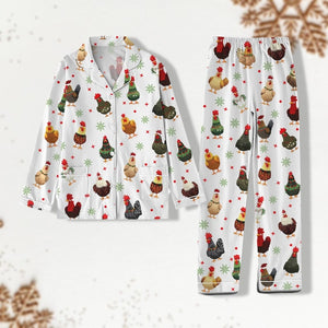 Cute Christmas Chickens Pajamas Christmas Farmer Pajamas Chicken Christmas Pajamas Pants Long Sleeve Pajamas Button Down Pajamas 1764840884505.jpg