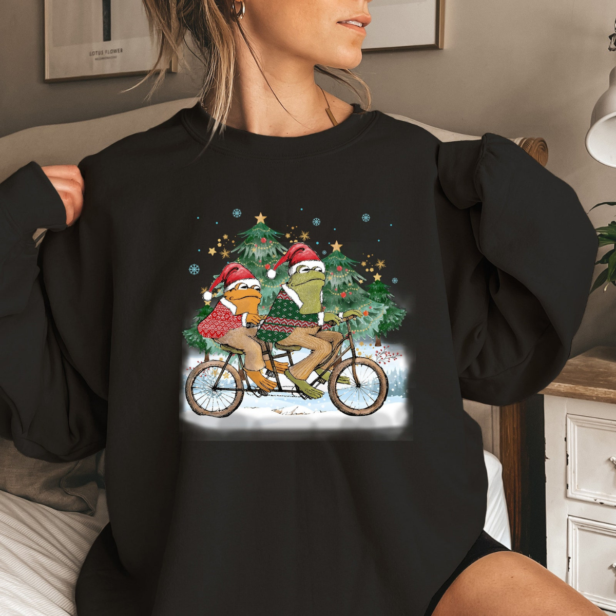 Frog And Toad Christmas Sweatshirt Book Christmas Frog Shirt Christmas Tee Christmas Gift Frog And Toad Riding A Bike Christmas Sweater 1764900762602.png