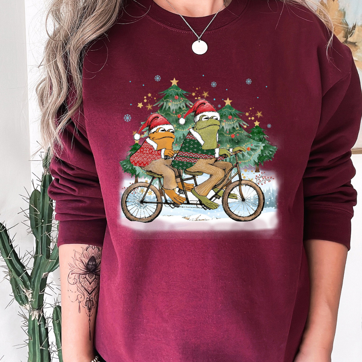 Frog And Toad Christmas Sweatshirt Book Christmas Frog Shirt Christmas Tee Christmas Gift Frog And Toad Riding A Bike Christmas Sweater 1764900763405.png