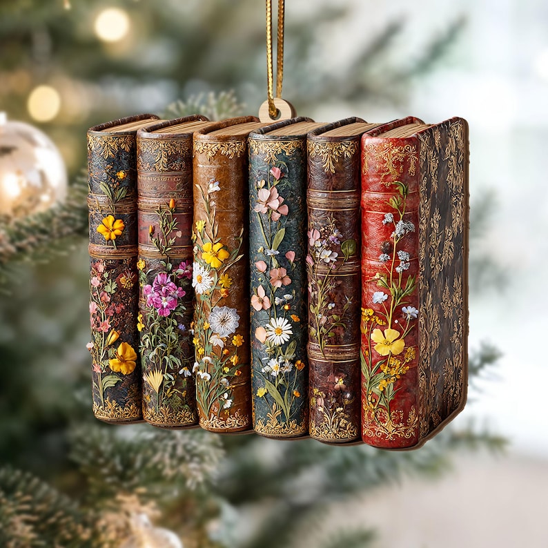 Vintage Books Floral Wood Ornament Christmas Tree Decor Book Lover Gift Book Club Ornament Bookish Gifts For Librarians 1764920583376.jpg