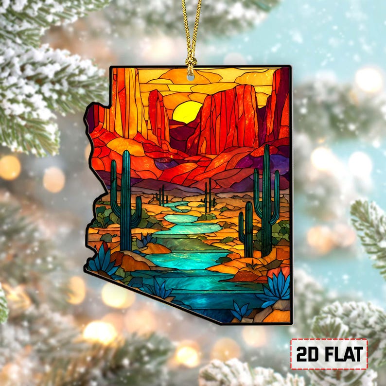 Arizona Desert Stained Glass Ornament 2d Flat Acrylic State Ornament Southwestern Christmas Decoration 1765333697099.jpg