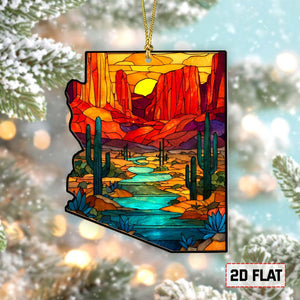 Arizona Desert Stained Glass Ornament 2d Flat Acrylic State Ornament Southwestern Christmas Decoration 1765333697099.jpg
