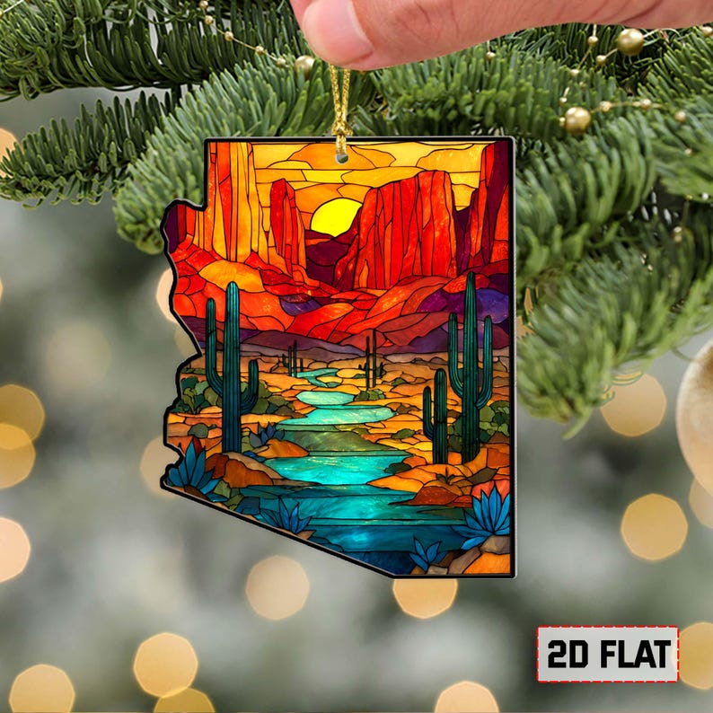 Arizona Desert Stained Glass Ornament 2d Flat Acrylic State Ornament Southwestern Christmas Decoration 1765333697112.jpg