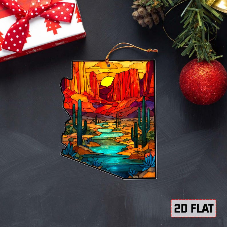 Arizona Desert Stained Glass Ornament 2d Flat Acrylic State Ornament Southwestern Christmas Decoration 1765333697150.jpg