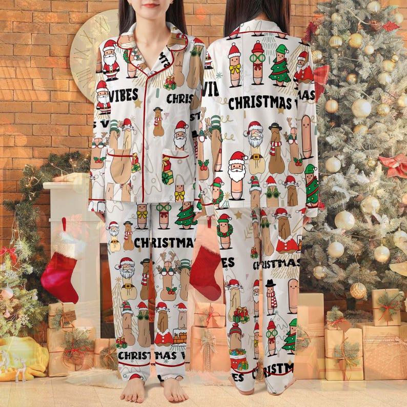 Funny Christmas Vibes Pajamas Set For Women And Kids   Inappropriate Peni Pajamas Set Balls Gift For Him Her Christmas Pajamas Set 1765350388519.jpg