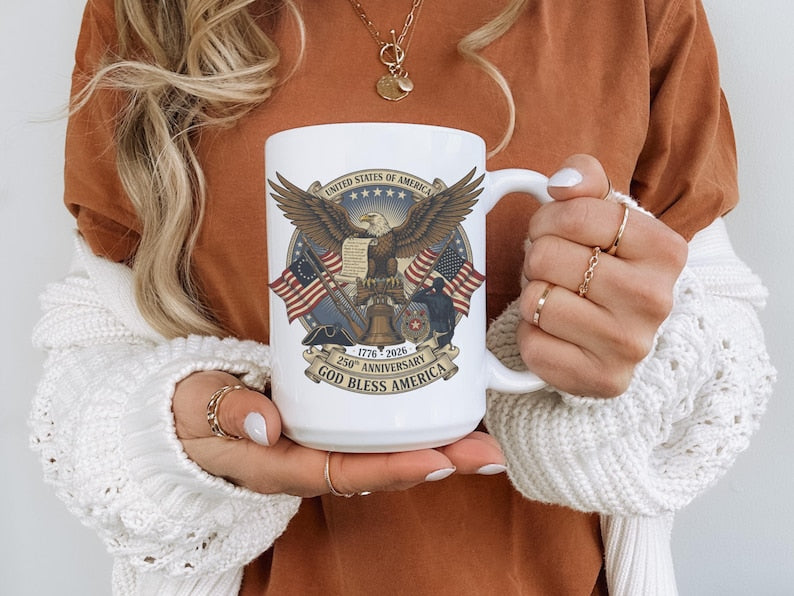 Usa 250th Anniversary Mug   Semiquincentennial Patriotic Eagle  Liberty Bell 1776 2026 Veteran Gift Historic Americana Crest Cup 1766043217857.jpg