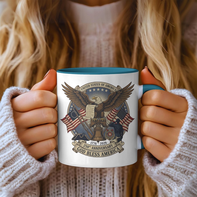 Usa 250th Anniversary Mug   Semiquincentennial Patriotic Eagle  Liberty Bell 1776 2026 Veteran Gift Historic Americana Crest Cup 1766043217858.jpg