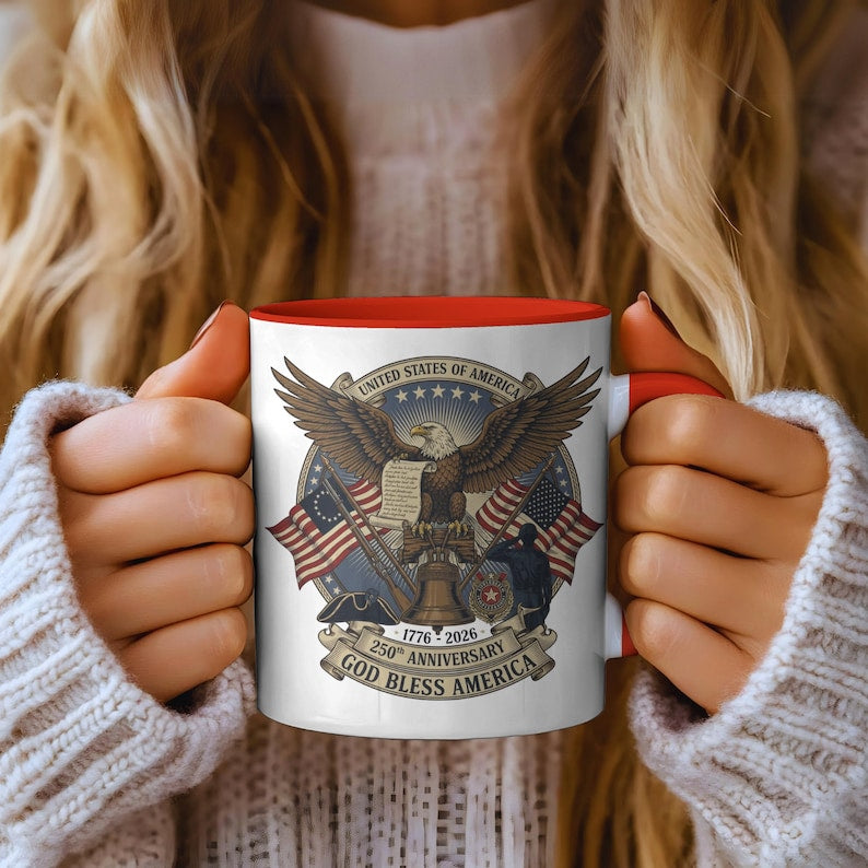 Usa 250th Anniversary Mug   Semiquincentennial Patriotic Eagle  Liberty Bell 1776 2026 Veteran Gift Historic Americana Crest Cup 1766043217863.jpg