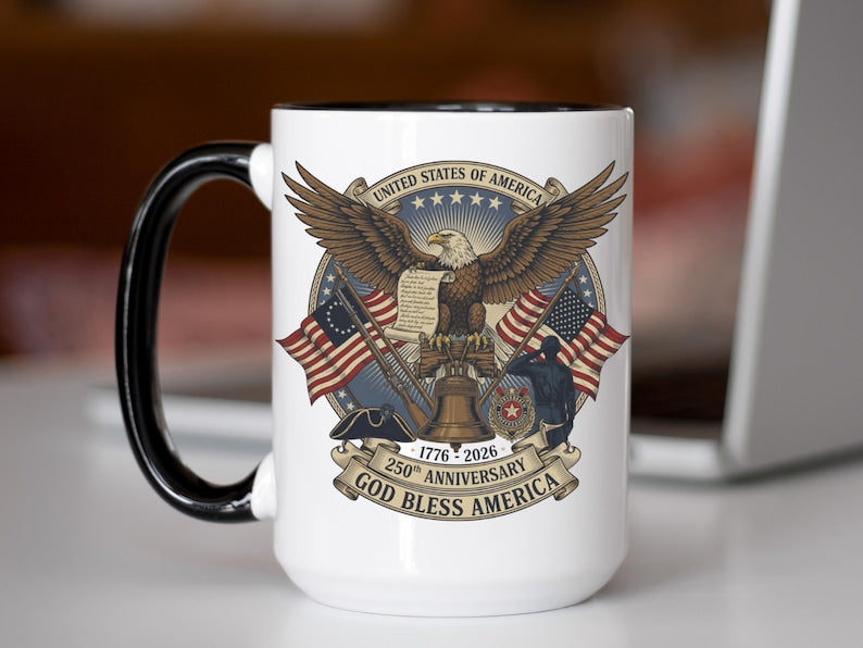 Usa 250th Anniversary Mug   Semiquincentennial Patriotic Eagle  Liberty Bell 1776 2026 Veteran Gift Historic Americana Crest Cup 1766043217889.jpg
