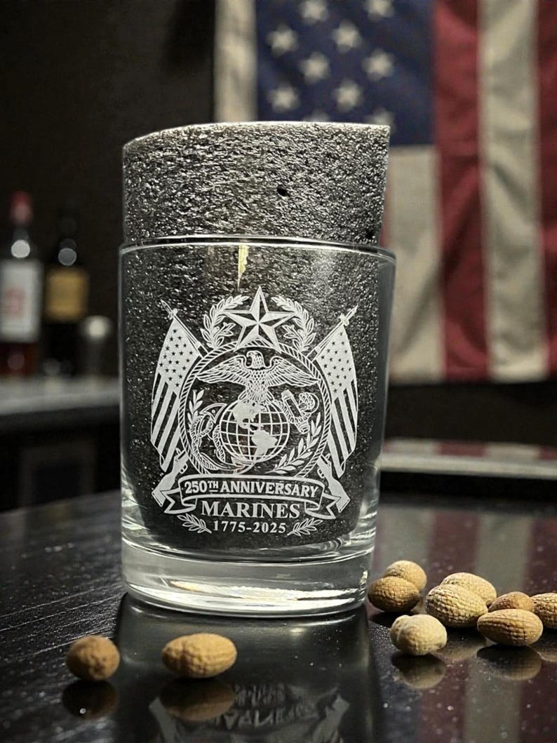Us Marine Corps 250th Anniversary Whiskey Glass  Double Old Fashioned  Military Veteran Gift  Usmc Commemorative Glass 1766045260605.jpg