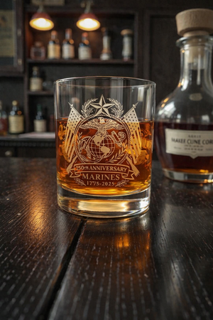 Us Marine Corps 250th Anniversary Whiskey Glass  Double Old Fashioned  Military Veteran Gift  Usmc Commemorative Glass 1766045261783.png
