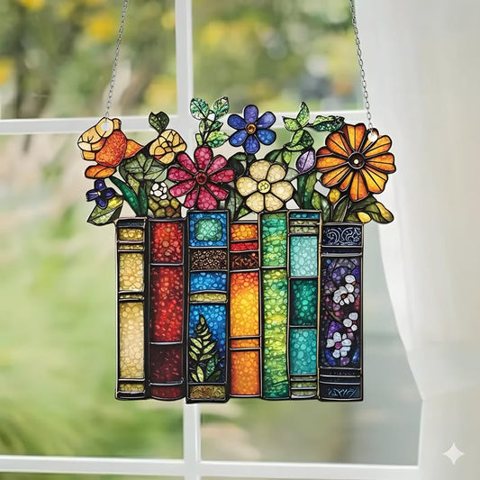 Personalized Book And Flower Suncatcher Custom Acrylic Window Hanging Decor Literary Floral Gift Rainbow Sun Catcher For Book Lovers 1766389008515.jpg