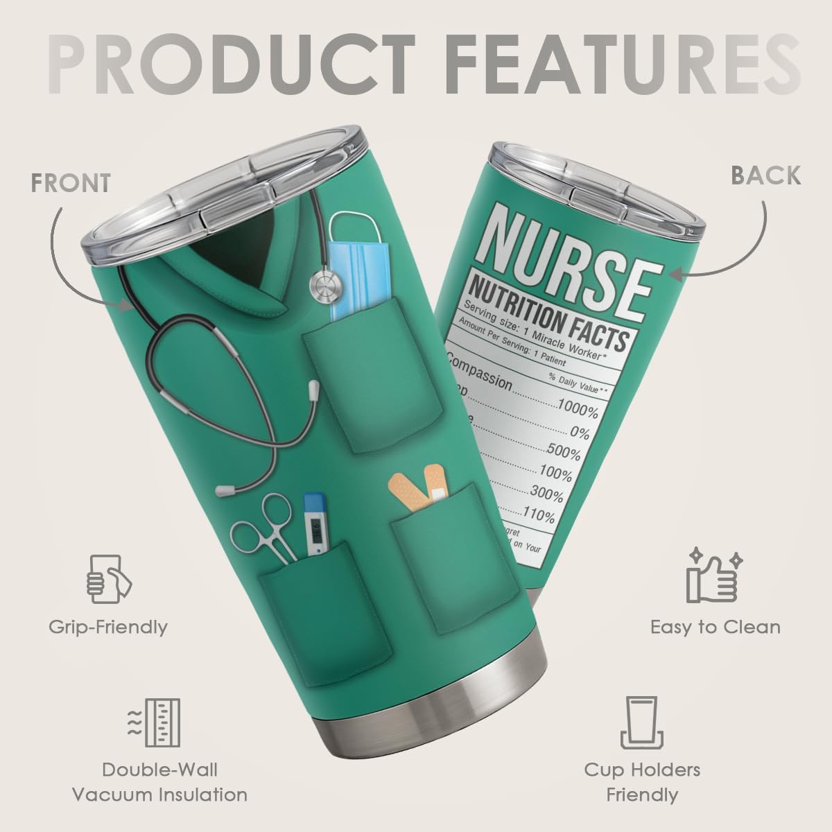 Nurse Tumbler Cup   Nutritional Facts Travel Coffee Mug Gift   20oz Tumblers Nurse Gifts For Birthday Christmas Appreciation Week Nursing School Graduation For Nurses Practitioners 1768878194009.jpg