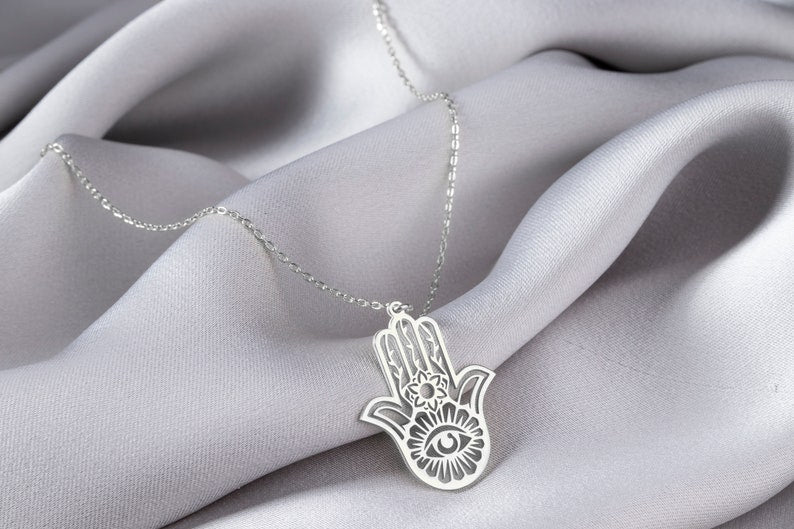 Sterling Silver Hamsa Hand Necklace Dainty Charm 21st Birthday Gift For Her Mama Jewelry 1768965775624.jpg