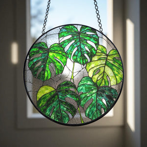 Monstera Plant Stained Glass Suncatcher Set  Tropical Window Decor Plant Mom Gift Light Catching Yard Art Boho Home Decor 1769764932608.jpg