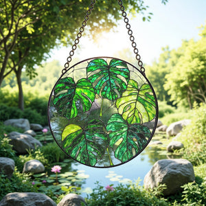 Monstera Plant Stained Glass Suncatcher Set  Tropical Window Decor Plant Mom Gift Light Catching Yard Art Boho Home Decor 1769764932642.jpg