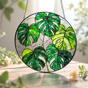Monstera Plant Stained Glass Suncatcher Set  Tropical Window Decor Plant Mom Gift Light Catching Yard Art Boho Home Decor 1769764932645.jpg