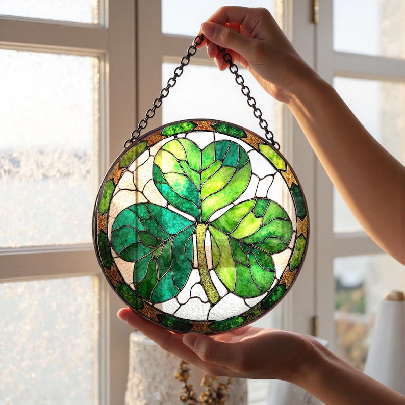 Shamrock Stained Glass Suncatchershamrock Stained Glass Window Hangingst Patricks Day Decorationirish Shamrock Gift For Family Frends 1770018724337.jpg