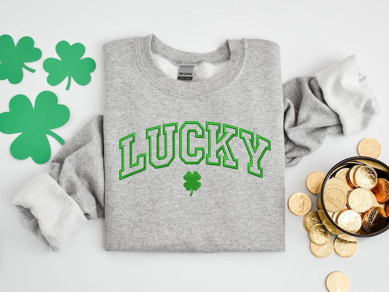 Embroidered Lucky Sweatshirt Embroidered Crewneck Saint Patricks Day Sweatshirt Lucky Sweatshirt Green Sweatshirt Women St Patricks 1770024769962.jpg
