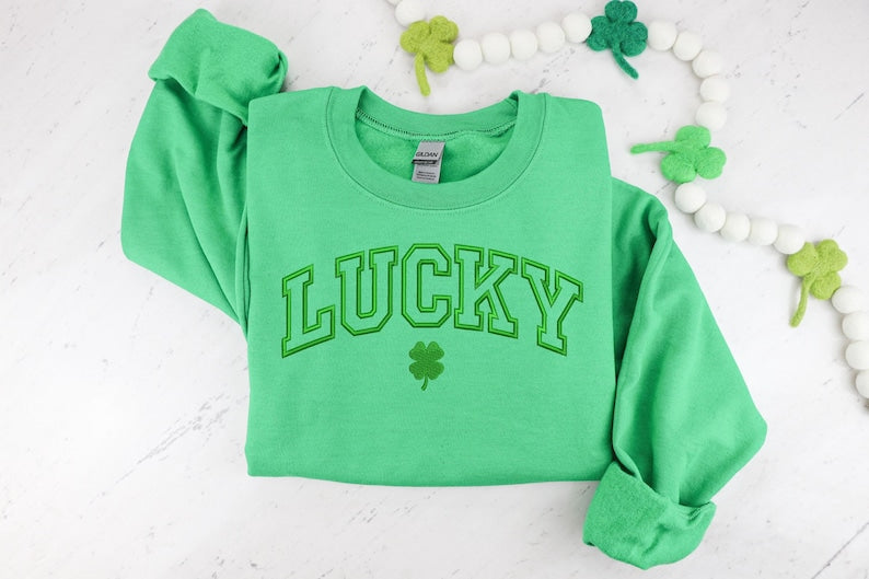 Embroidered Lucky Sweatshirt Embroidered Crewneck Saint Patricks Day Sweatshirt Lucky Sweatshirt Green Sweatshirt Women St Patricks 1770024770030.jpg