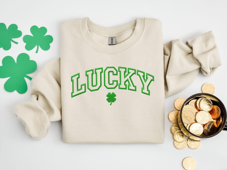 Embroidered Lucky Sweatshirt Embroidered Crewneck Saint Patricks Day Sweatshirt Lucky Sweatshirt Green Sweatshirt Women St Patricks 1770024770043.jpg