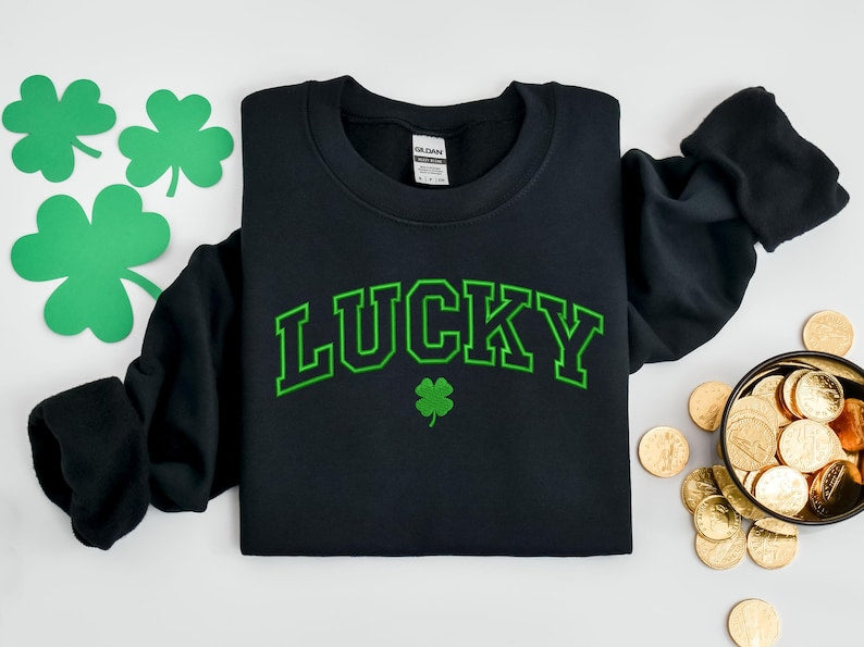 Embroidered Lucky Sweatshirt Embroidered Crewneck Saint Patricks Day Sweatshirt Lucky Sweatshirt Green Sweatshirt Women St Patricks 1770106446978.jpg