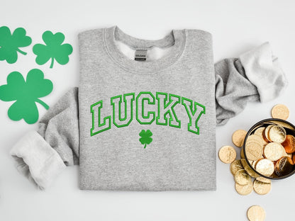 Embroidered Lucky Sweatshirt Embroidered Crewneck Saint Patricks Day Sweatshirt Lucky Sweatshirt Green Sweatshirt Women St Patricks 1770106447520.jpg