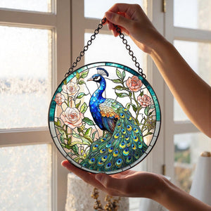 Peacock Stained Glass Suncatcher Colorful Peacock  Rose Window Hanging Bird Wall Art Gift For Mom Or Grandma Gifts For Bird Lovers 1770265481780.jpg