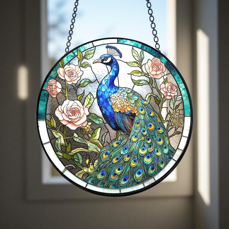 Peacock Stained Glass Suncatcher Colorful Peacock  Rose Window Hanging Bird Wall Art Gift For Mom Or Grandma Gifts For Bird Lovers 1770265481822.jpg