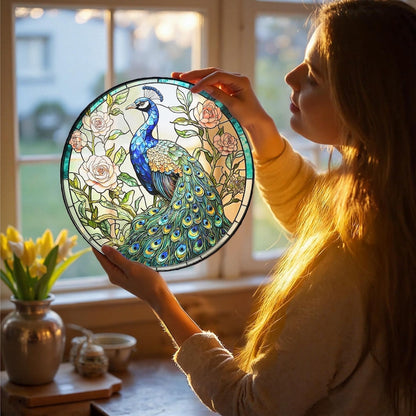 Peacock Stained Glass Suncatcher Colorful Peacock  Rose Window Hanging Bird Wall Art Gift For Mom Or Grandma Gifts For Bird Lovers 1770265481828.jpg