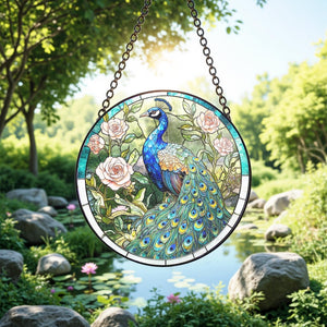 Peacock Stained Glass Suncatcher Colorful Peacock  Rose Window Hanging Bird Wall Art Gift For Mom Or Grandma Gifts For Bird Lovers 1770265481837.jpg