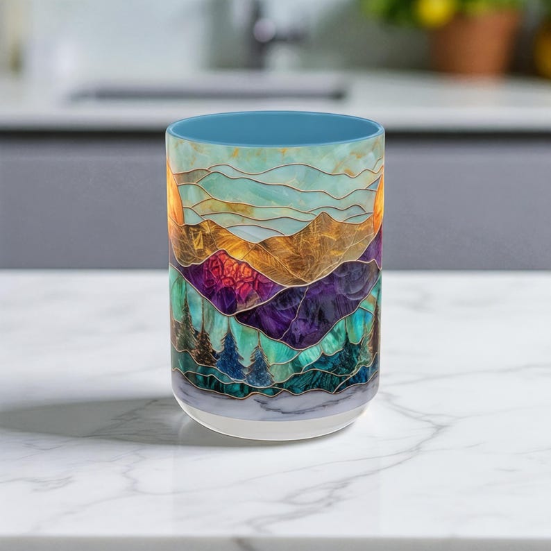 Stained Glass Mountain Mug Watercolor Sunset Ceramic Coffee Cup 11oz Or 15oz 1770603537020.jpg