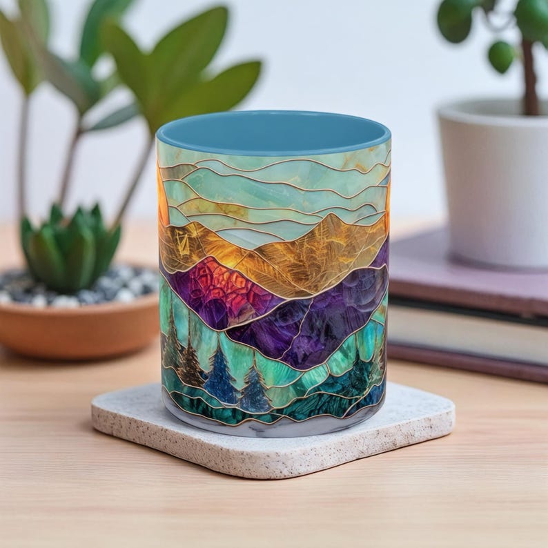 Stained Glass Mountain Mug Watercolor Sunset Ceramic Coffee Cup 11oz Or 15oz 1770603537070.jpg
