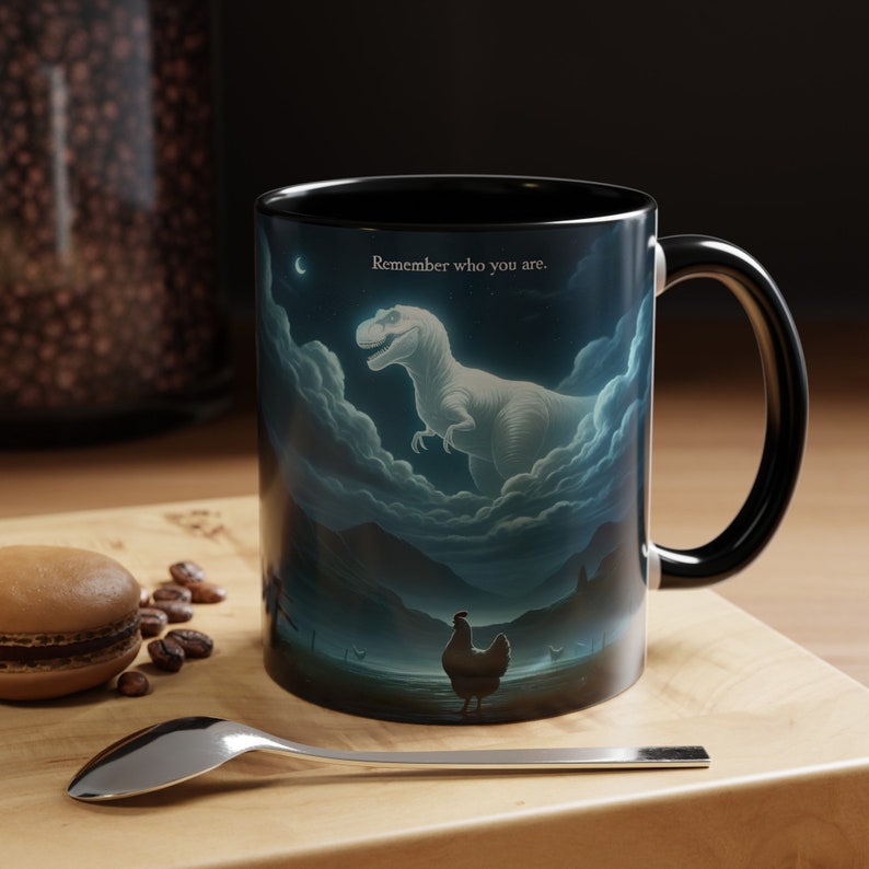Remember Who You Are Mug Funny T Rex Chicken Meme Gift 1770605698481.jpg