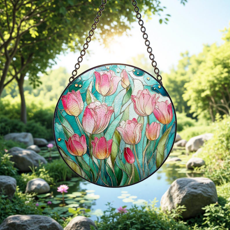 Pink Tulip Stained Glass Suncatcherhome Garden Spring Floral Hanging Gift For Flower Enthusiastsgifts For Plant Loversgift For Grandma 1771813029331.jpg