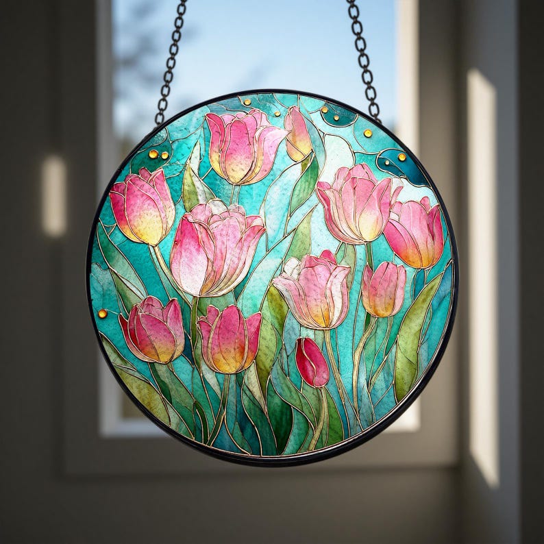 Pink Tulip Stained Glass Suncatcherhome Garden Spring Floral Hanging Gift For Flower Enthusiastsgifts For Plant Loversgift For Grandma 1771813029483.jpg