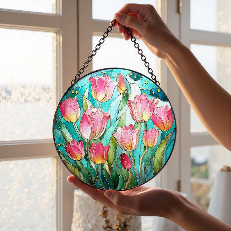 Pink Tulip Stained Glass Suncatcherhome Garden Spring Floral Hanging Gift For Flower Enthusiastsgifts For Plant Loversgift For Grandma 1771813029484.jpg